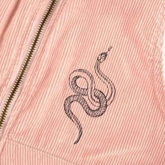 Doomsday Co Snake Embroidered Corded Overall Jumper Pinafore Dress in Pink - Picture 2 of 4